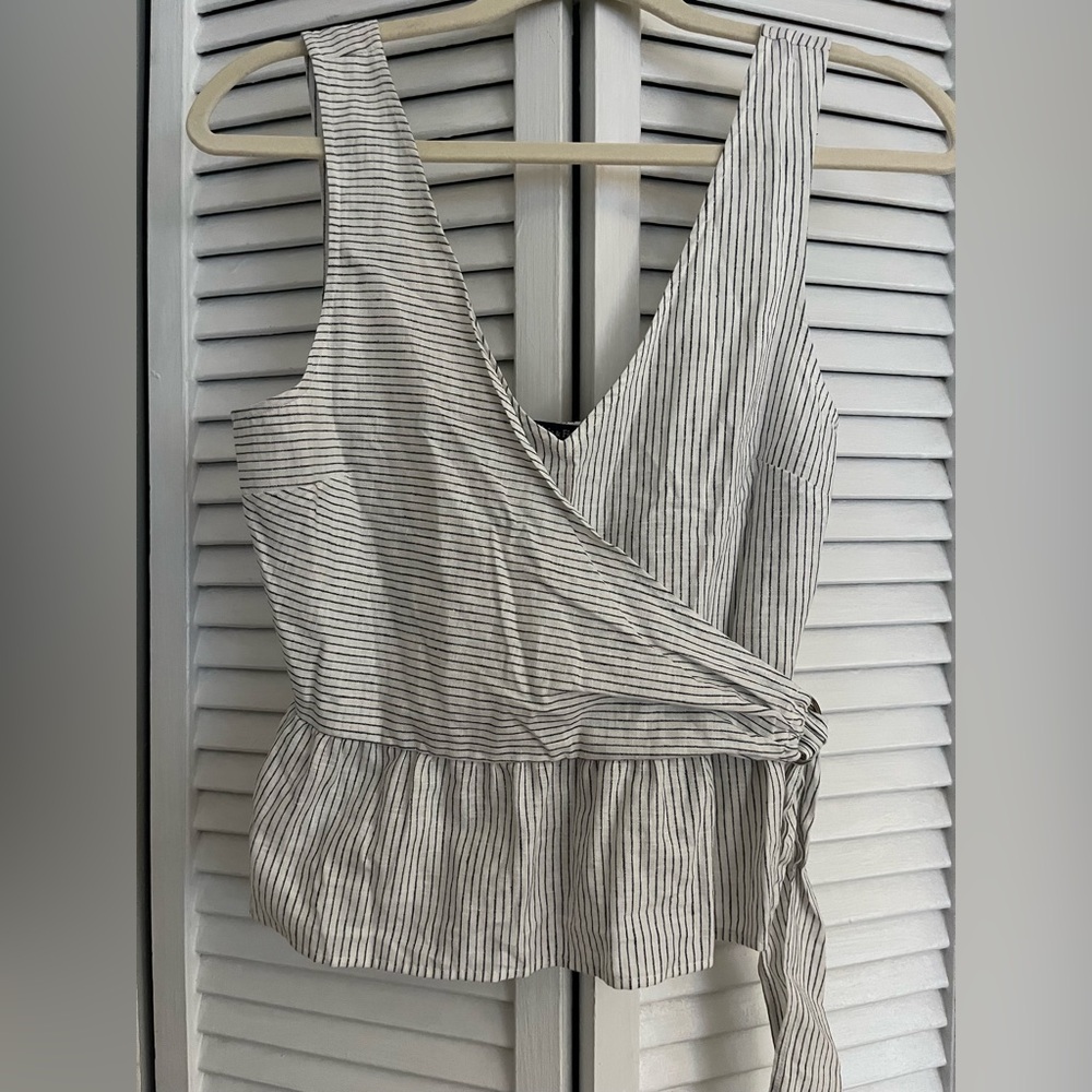Abercrombie White Striped Peplum Tank Top with Adjustable Waist Tie - Small